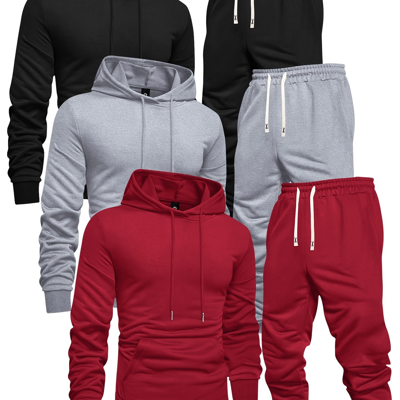 Long Sleeve 3-Pack Men's Casual Sports Hoodie and Sweatpants Set -