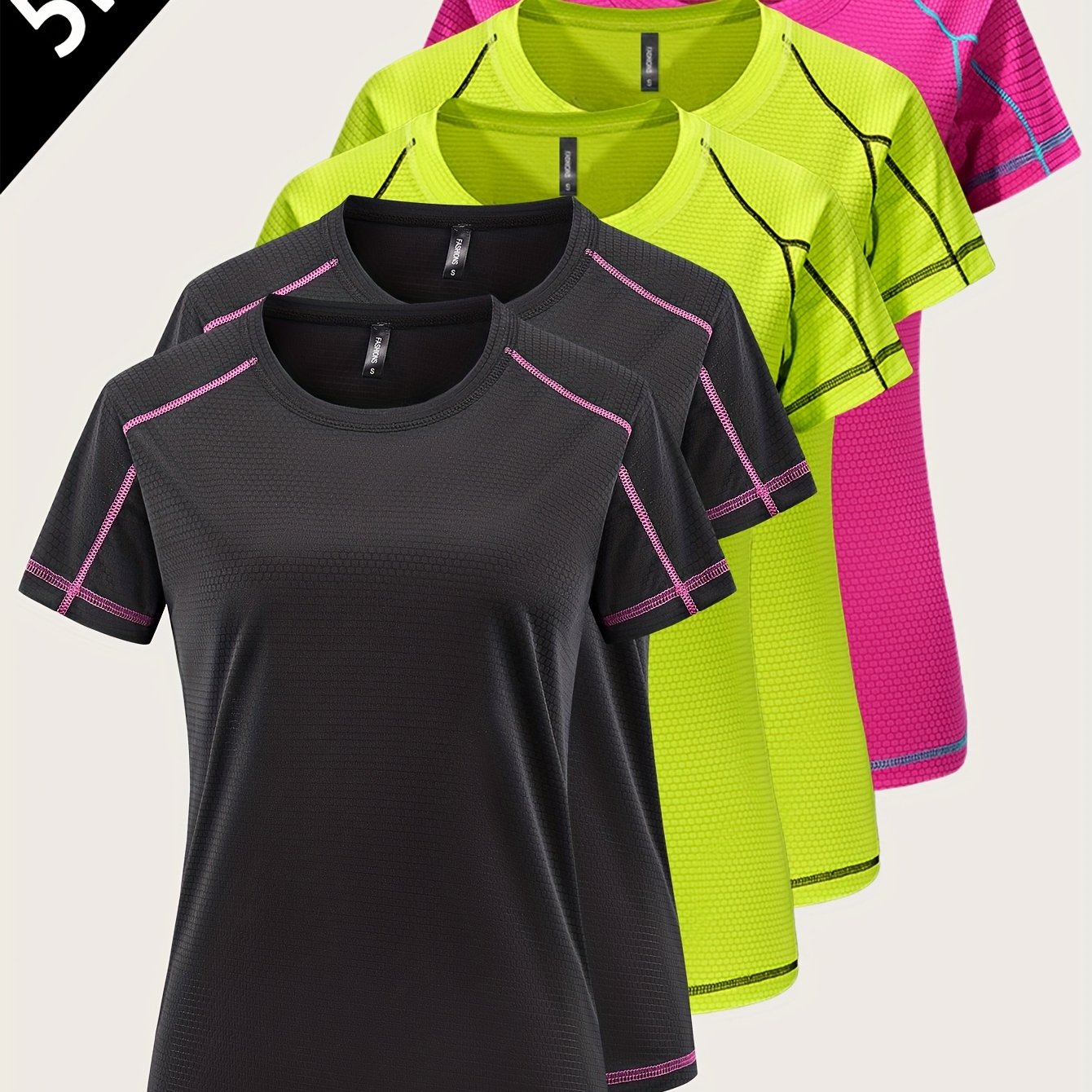 [5pcs Quick-Dry Tops] 5pcs Women's Quick-Dry Athletic T-Shirts