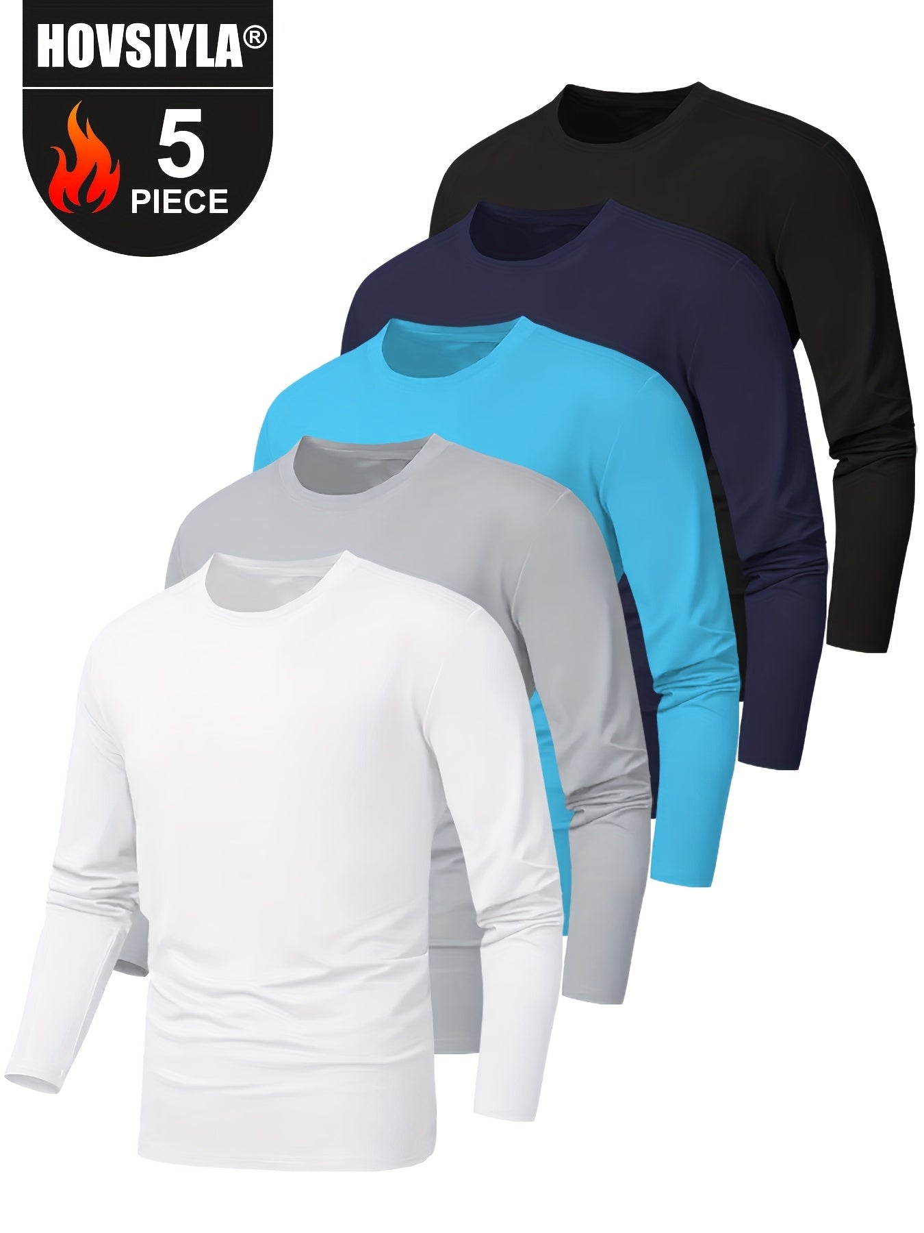 5pcs Men's Premium Quick-Dry Long Sleeve Athletic T-Shirts