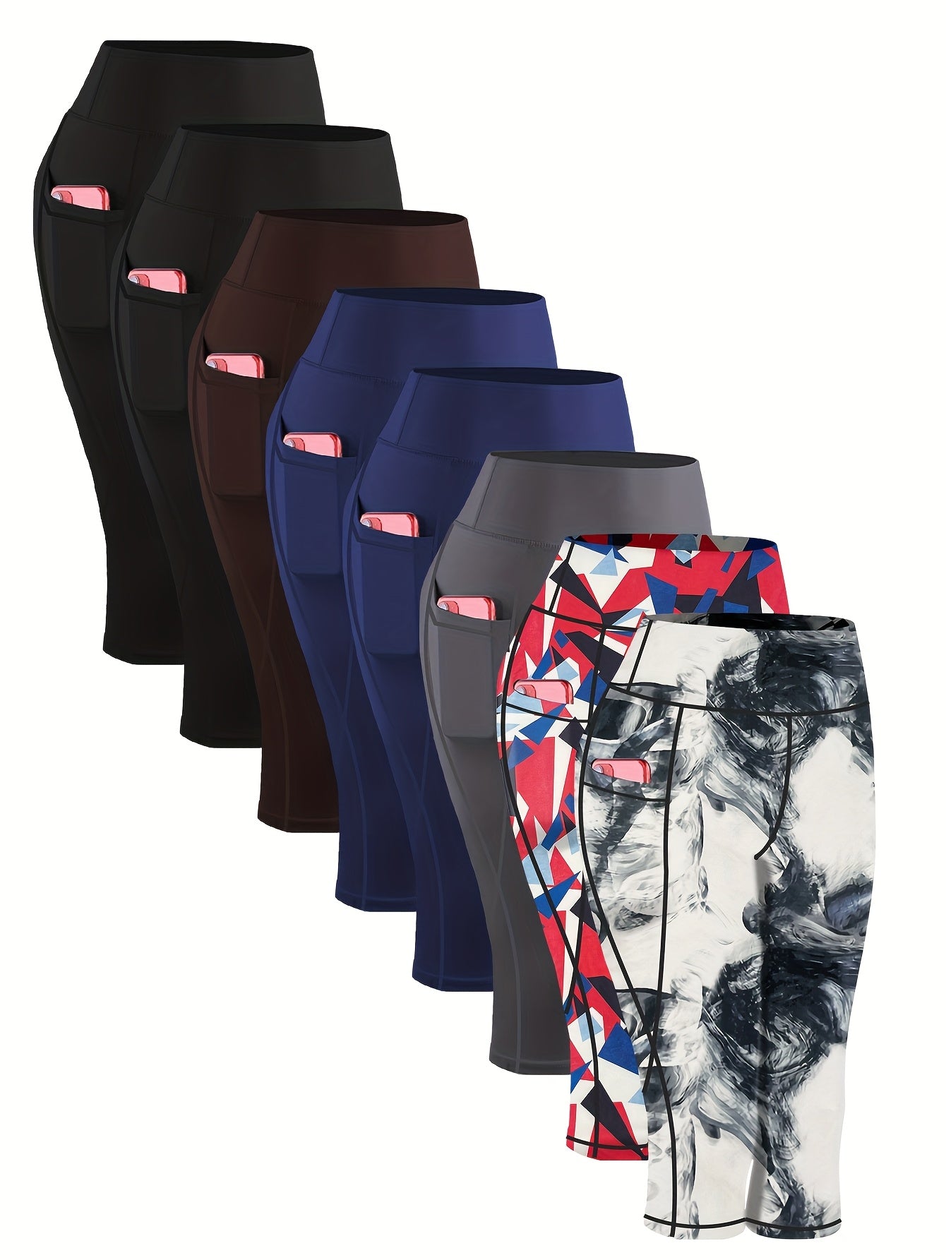 [Stretchy | Yoga] 8pcs Plus Size High-Waisted Yoga Leggings |