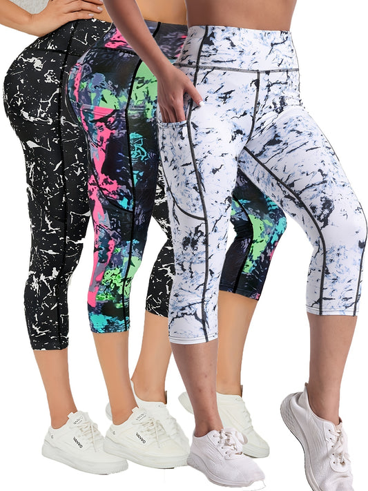 3pcs High Waist Yoga Capris Pants For Women,