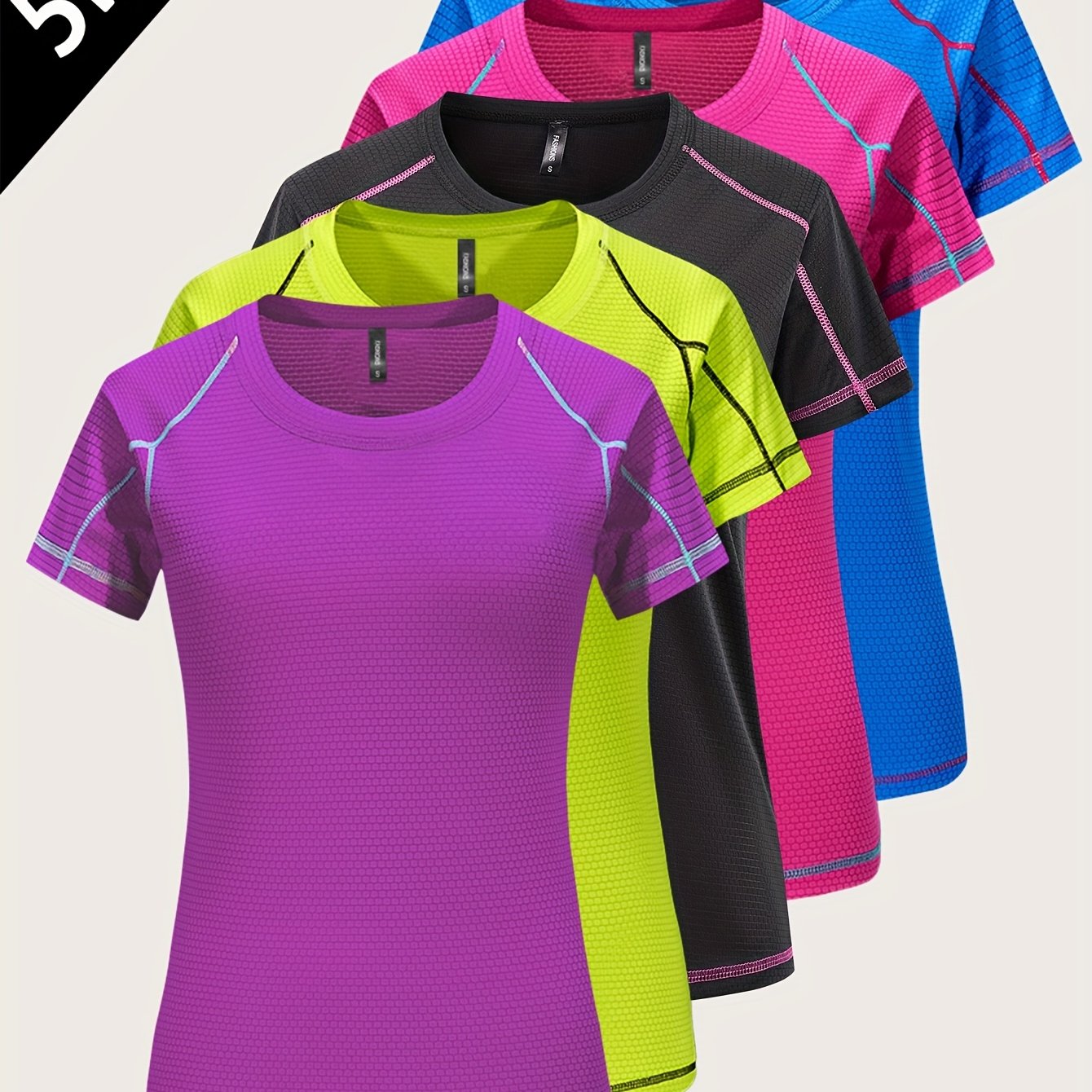 [5pcs Quick-Dry Tops] 5pcs Women's Quick-Dry Athletic T-Shirts