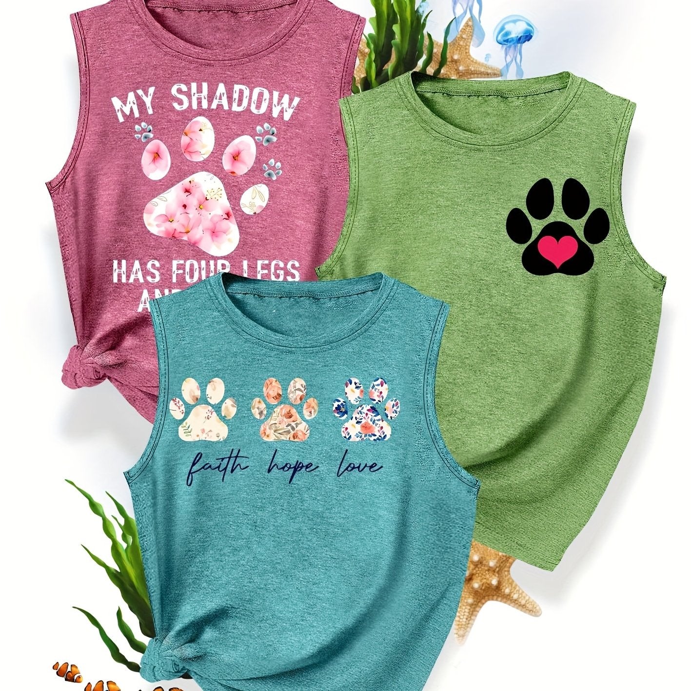[3-Pack Pet Print Tank Tops]