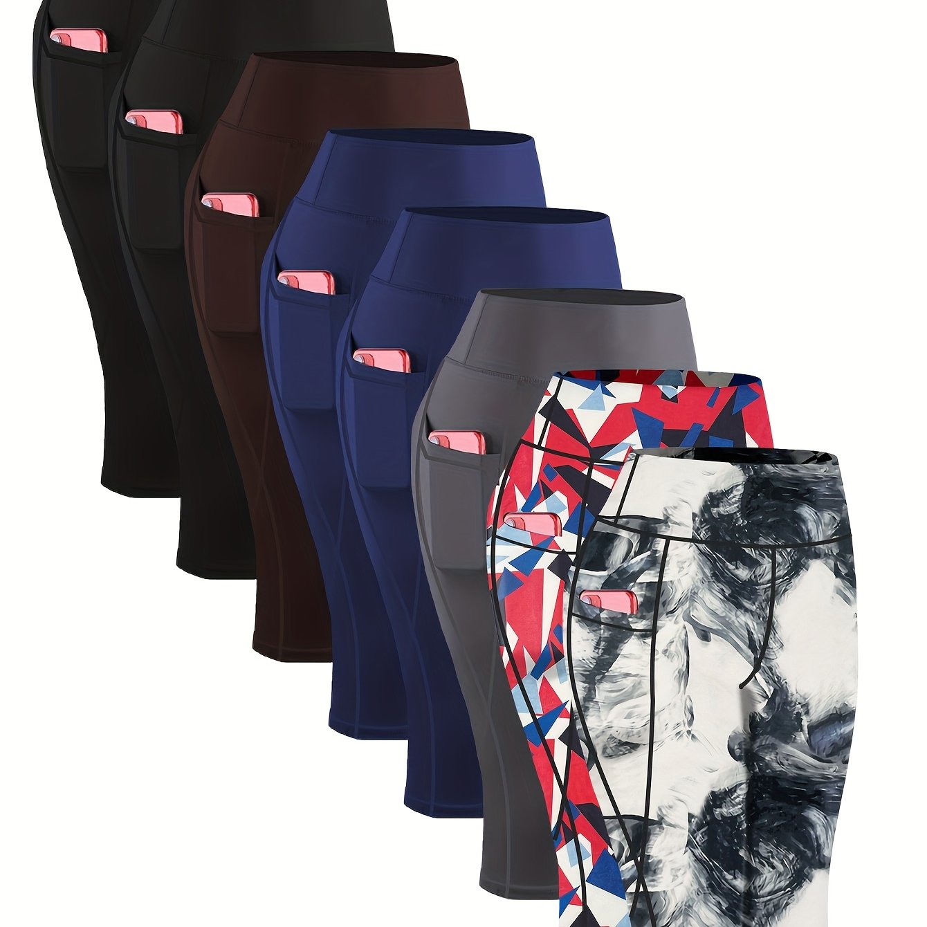 [Stretchy | Yoga] 8pcs Plus Size High-Waisted Yoga Leggings |