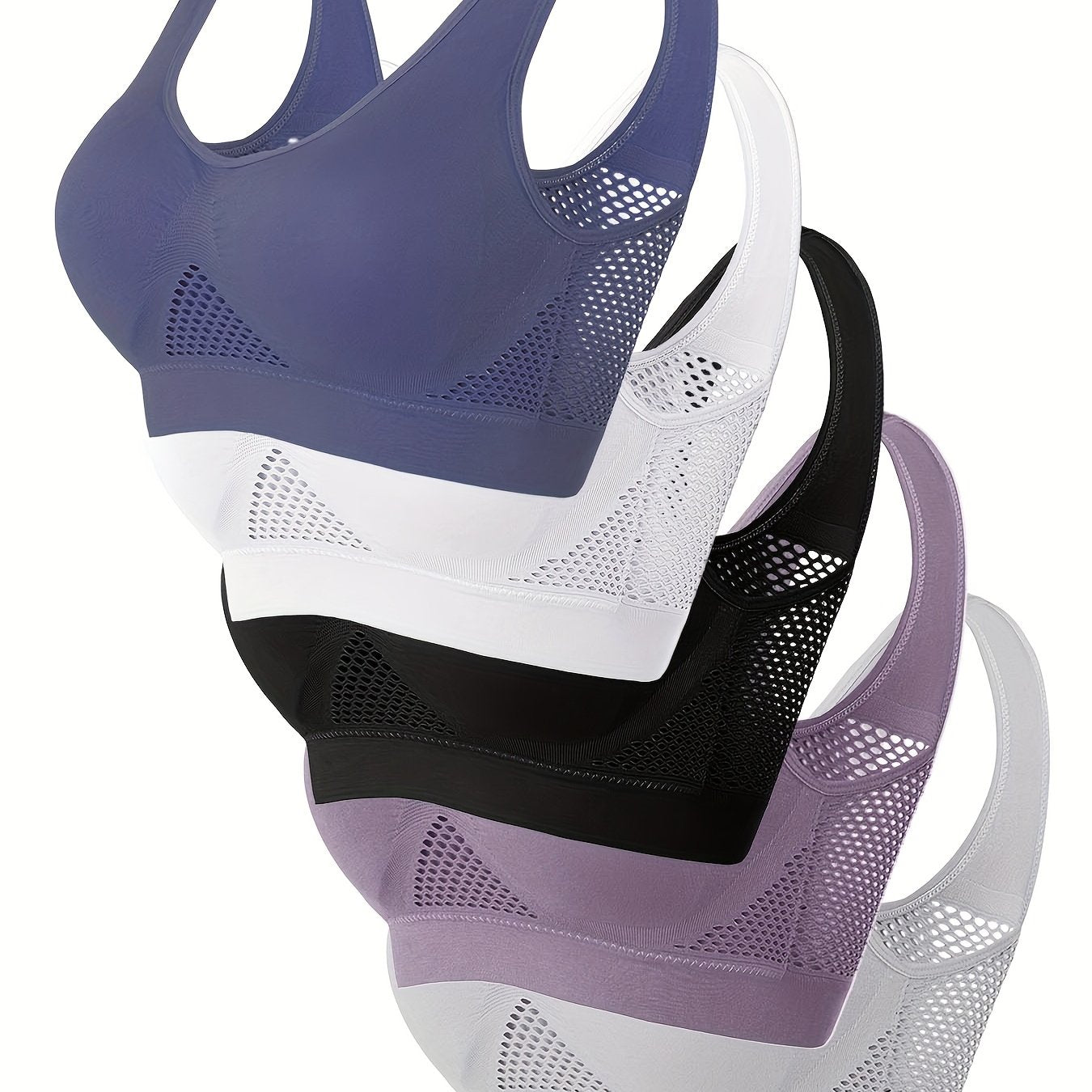 5pcs of Sports Bras, Solid Color