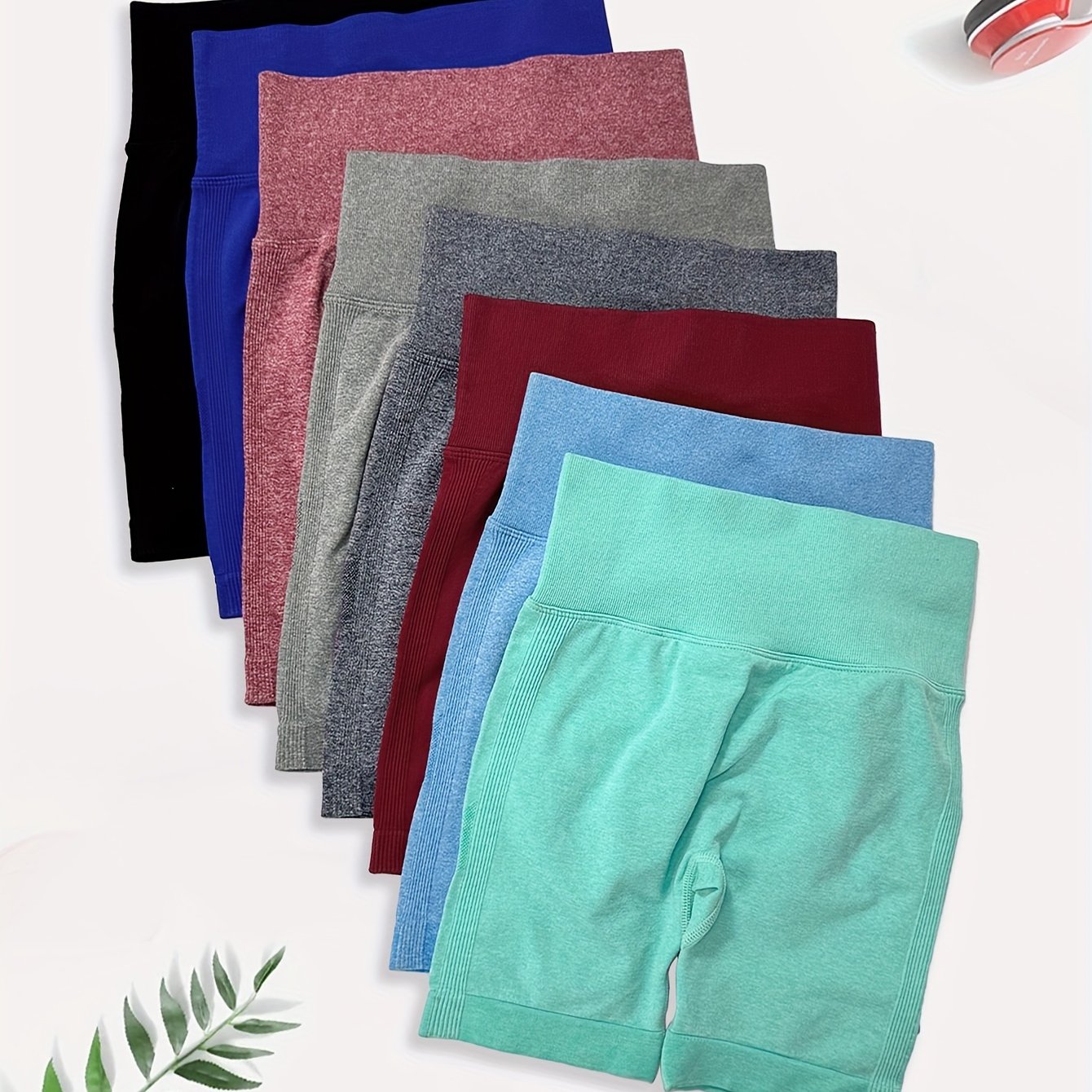 High Waisted 8pcs Solid Color Sports Shorts