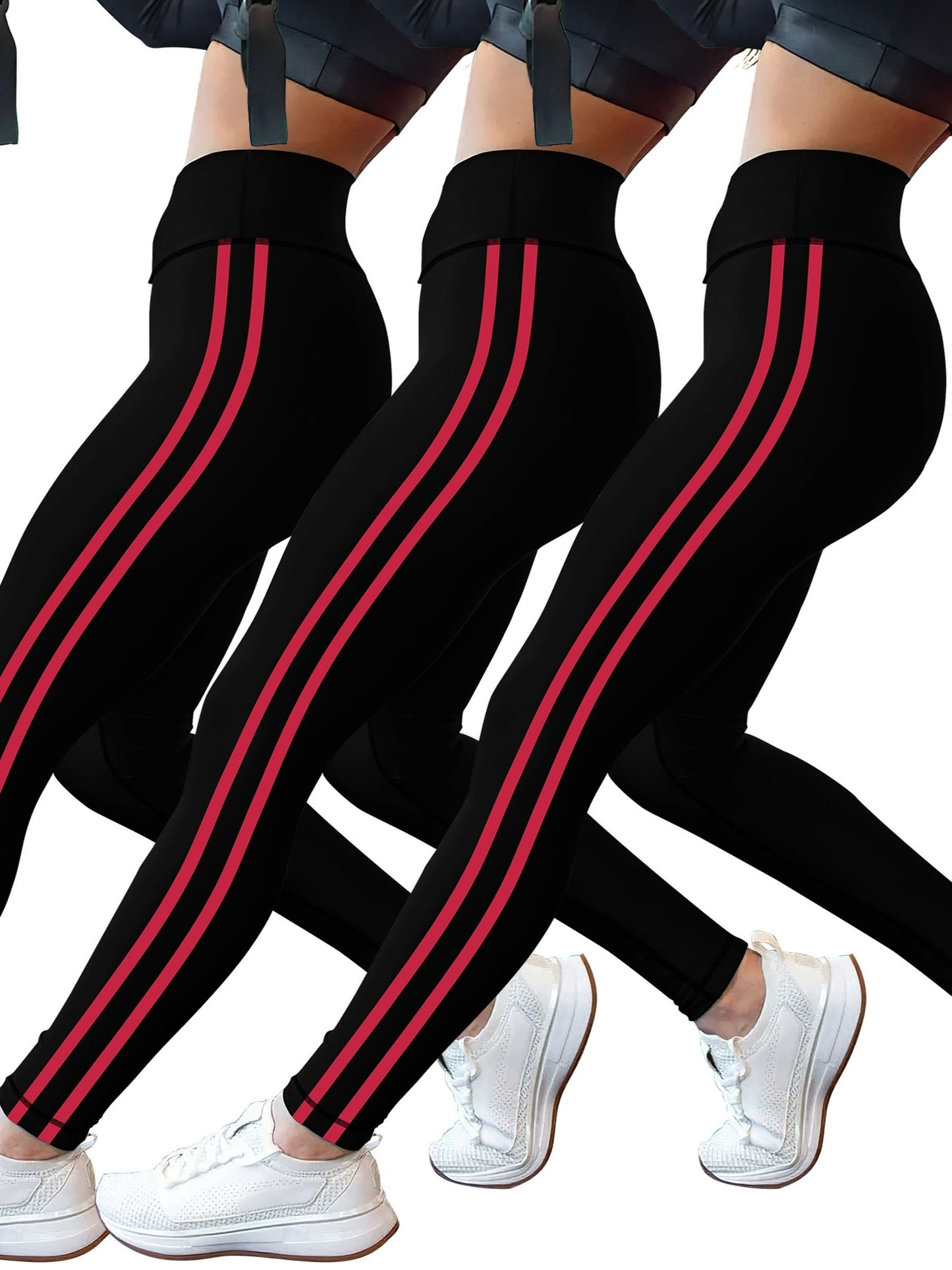 3-Pack Women's High-Waisted Striped Athletic Leggings-