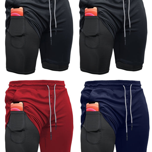 4pcs 2-in-1 High Stretch Men's Shorts