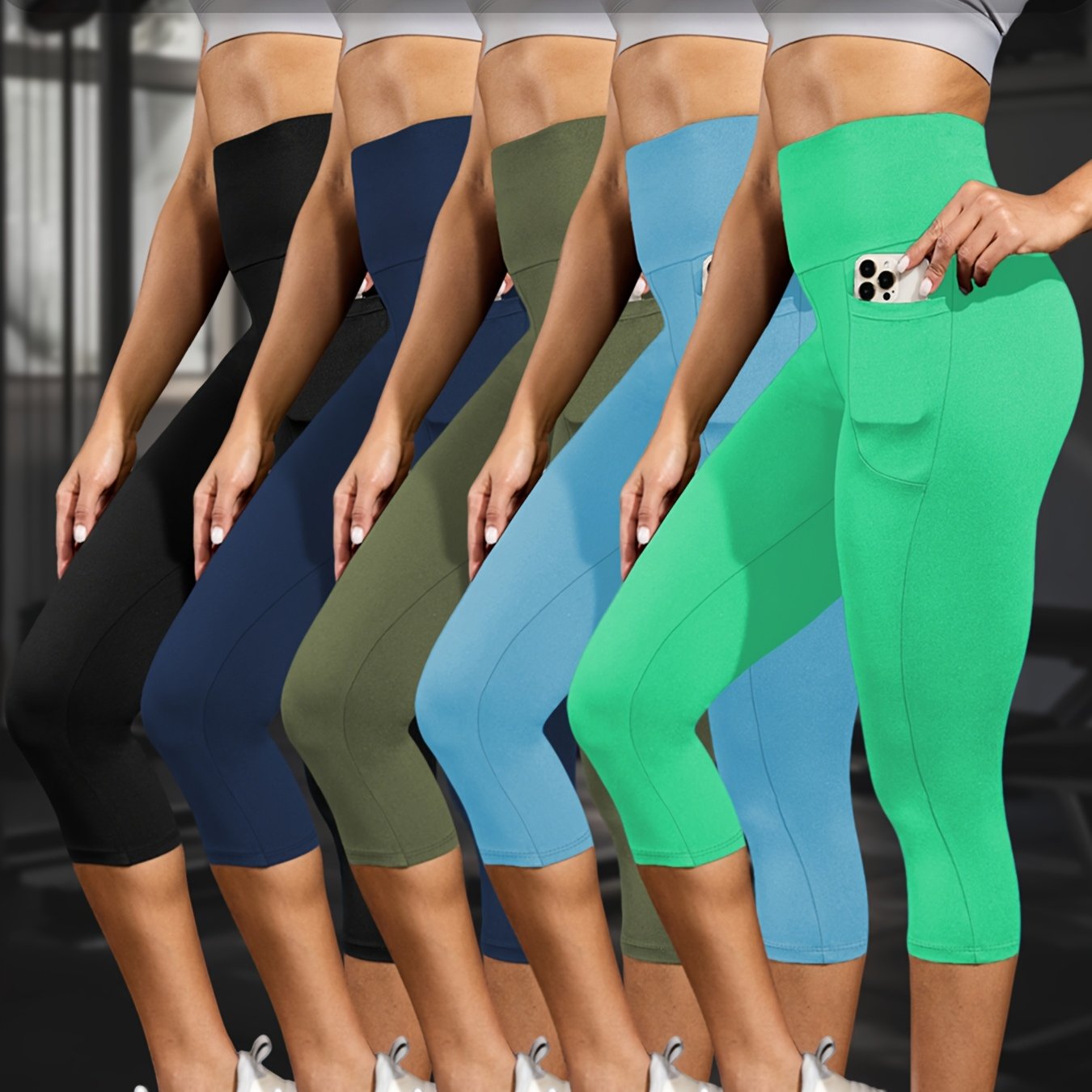 5 PACK 5" High Waisted capri pants For Women With Pockets,