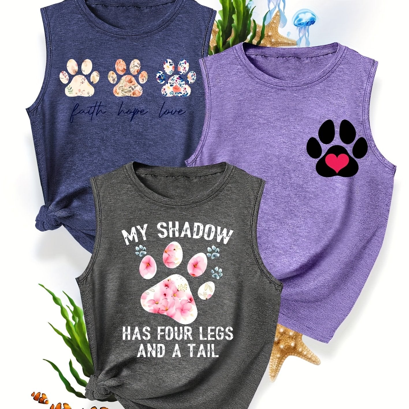 [3-Pack Pet Print Tank Tops]