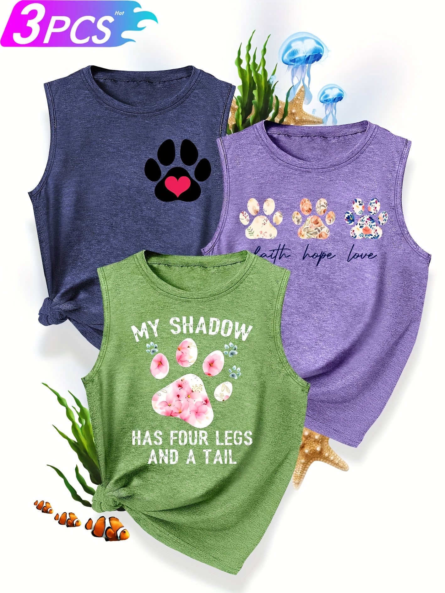 [3-Pack Pet Print Tank Tops]