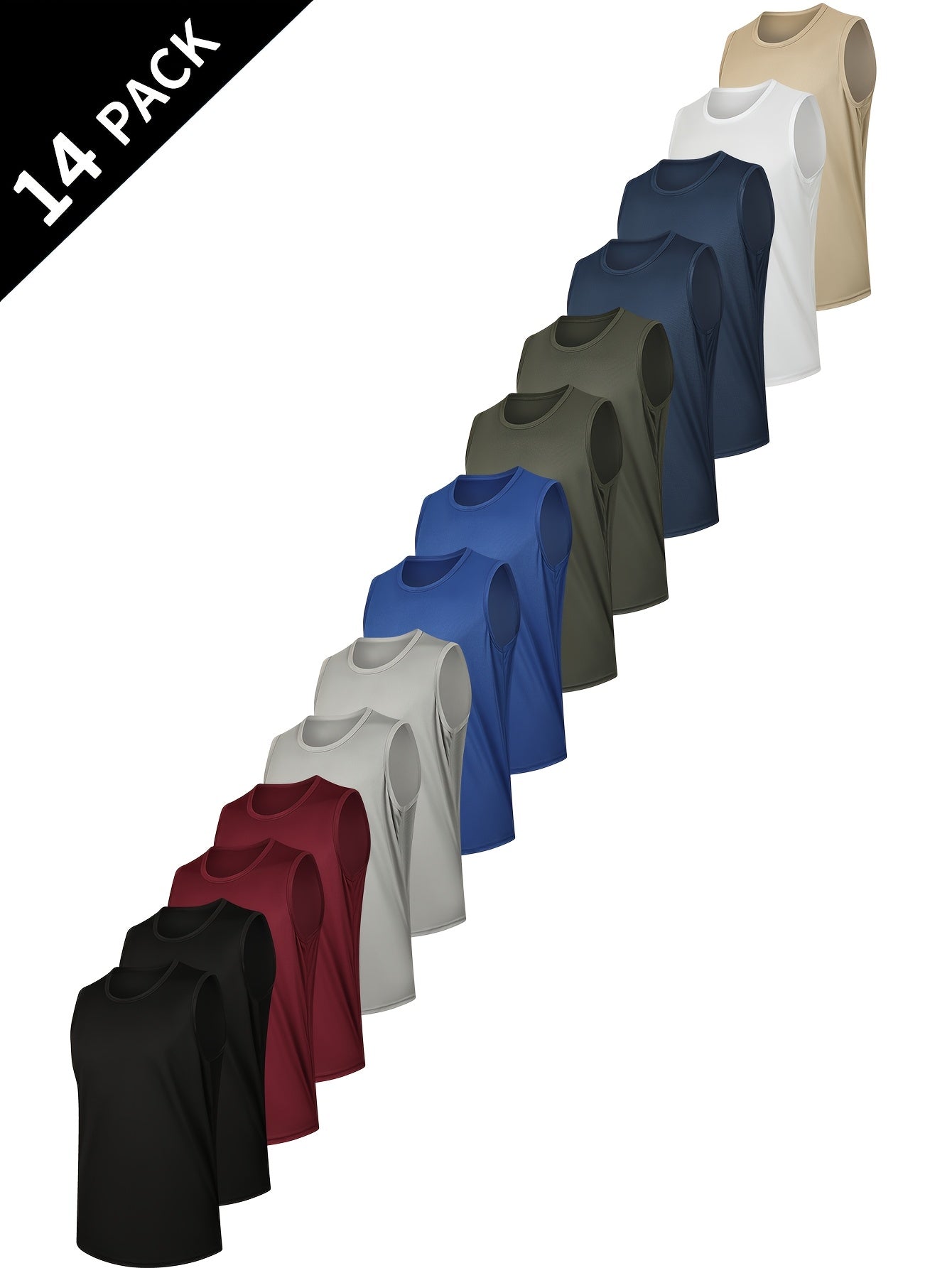 14 Pack Men'S Breathable Crew Neck Vest